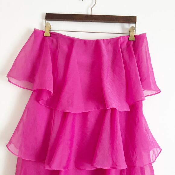 ABERCROMBIE Organza Tiered Strapless Mini Dress Pink Large Tall - Picture 3 of 7